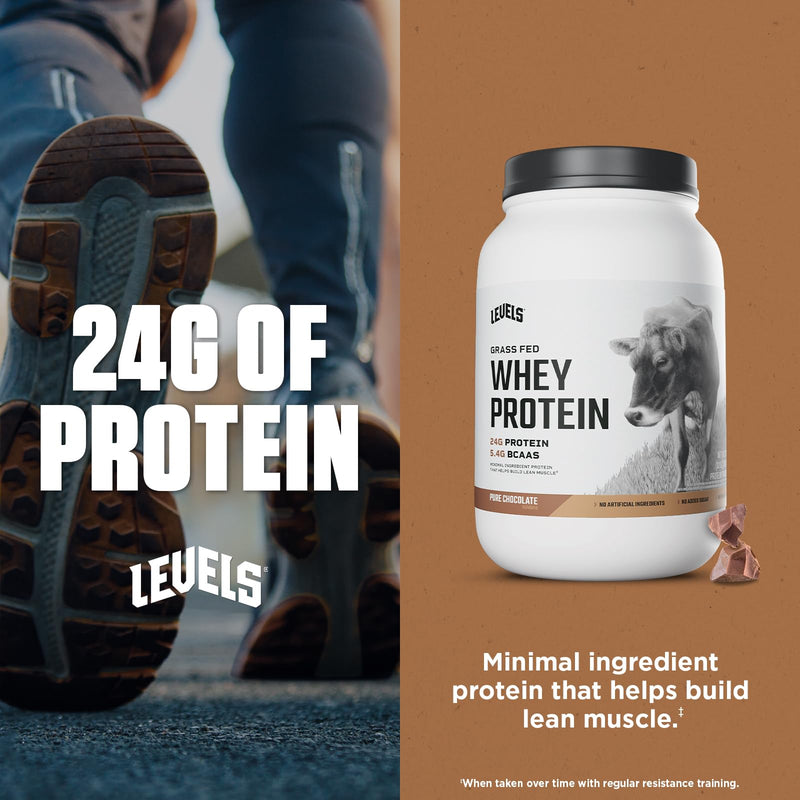 Levels Grass Fed Whey Protein Powder, No Artificials, 24G of Protein, Double Chocolate, 5LB