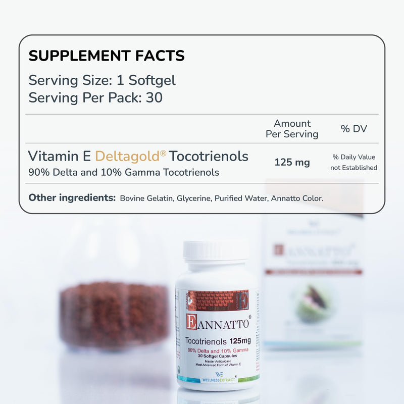 WELLNESS EXTRACT Eannatto Tocotrienols Vitamin E Supplements Tocopherol Free, Supports Immune Health, Non-GMO, Gluten Free & Antioxidant (125MG 60 Softgels)