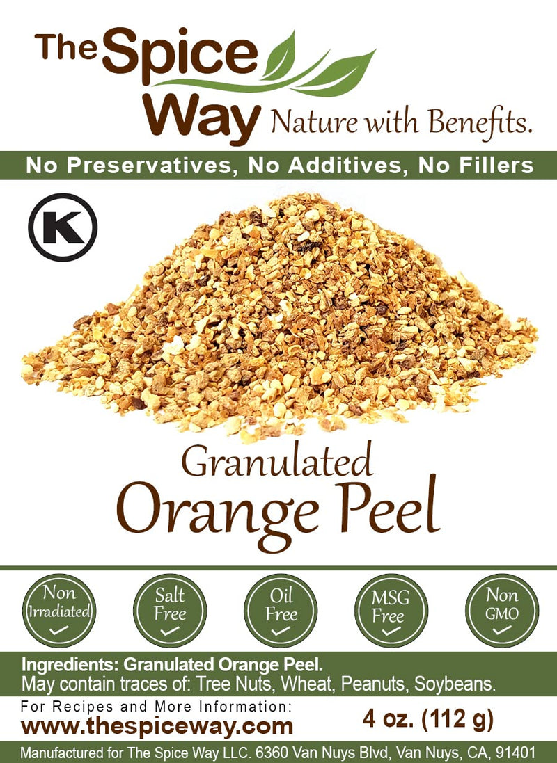 The Spice Way Orange Peel - Granules (4 oz) without any preservatives. Great for cooking, baking and tea.