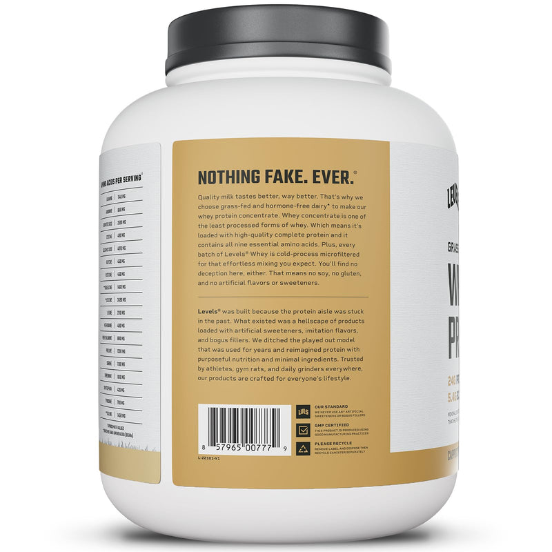 Levels Grass Fed Whey Protein Powder, No Artificials, 24G of Protein, Double Chocolate, 5LB