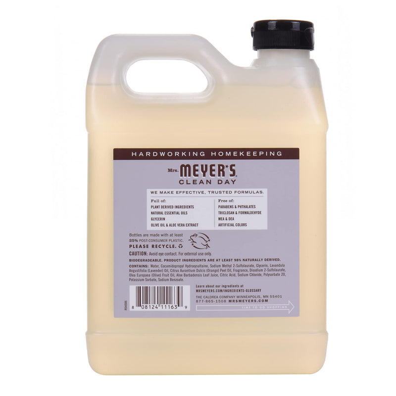 MRS. MEYER'S CLEAN DAY Liquid Hand Soap Refill, Cruelty Free and Biodegradable Formula, Lavender Scent, 33 Fl Oz (Pack of 1)