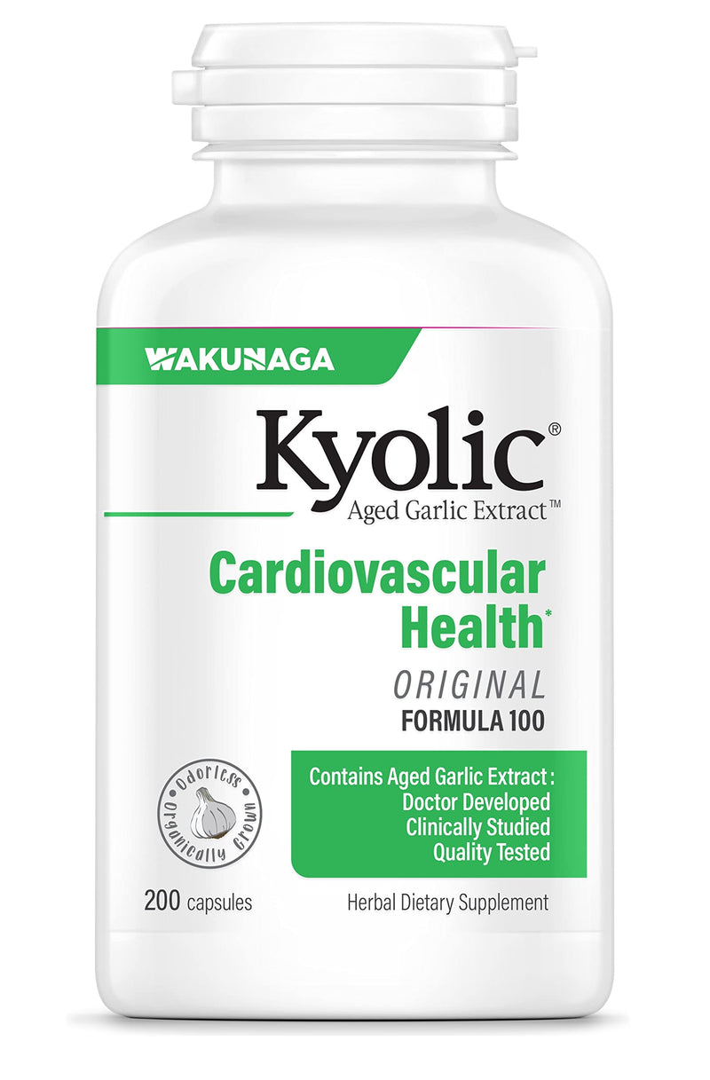 Kyolic Aged Garlic Extract Formula 100, Original Cardiovascular, 200 Capsules (Packaging May Vary)
