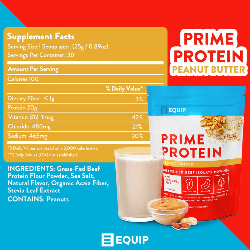 Equip Foods Prime Protein - Grass Fed Beef Protein Powder Isolate - Paleo and Keto Friendly, Gluten Free Carnivore Protein Powder - Unflavored, 1.39 Pounds - Helps Build and Repair Tissue