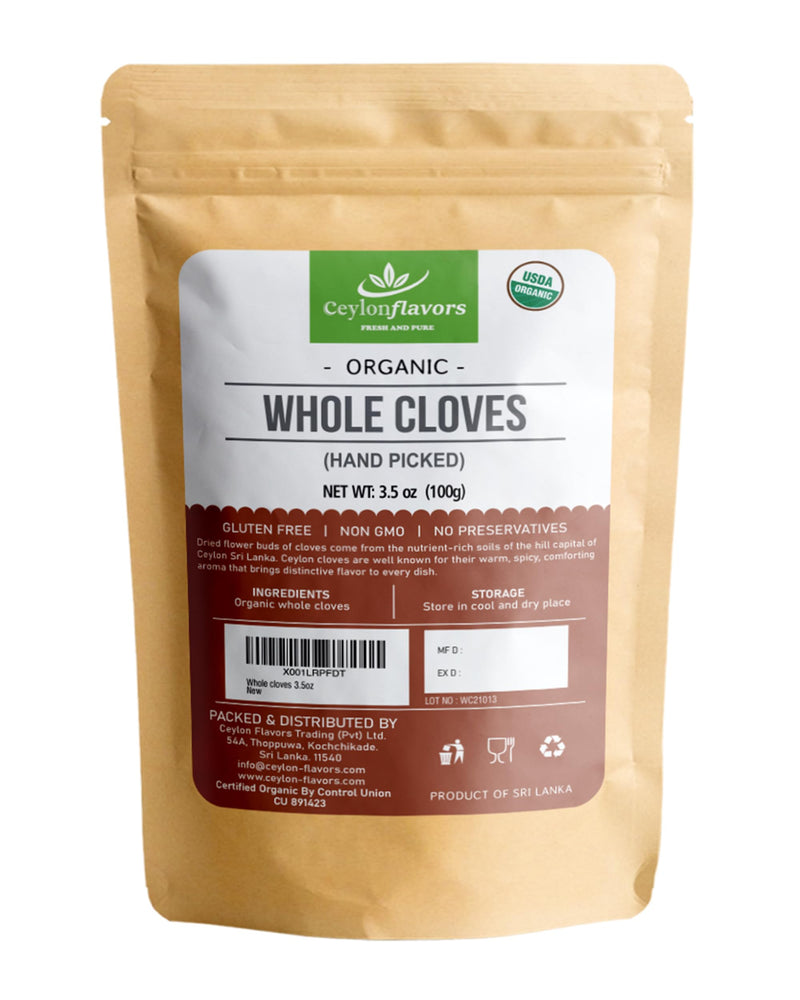 Organic Premium Grade Hand Picked Whole Cloves 3.5oz. Harvested from a USDA Certified Organic Farm in Sri Lanka