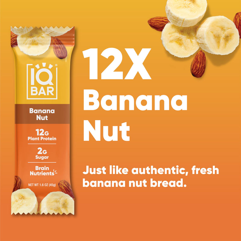 IQBAR Brain and Body Plant Protein Bars - Peanut Butter Chip - 12 Count, Low Carb, High Fiber, Gluten Free, Vegan Snacks - Low Sugar Keto Energy Bars