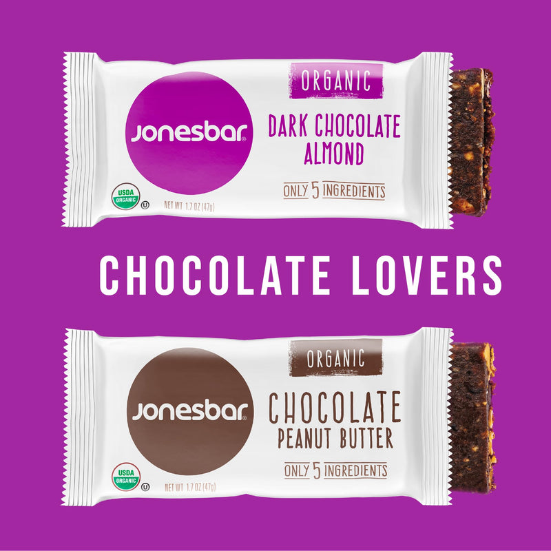 JONESBAR (Variety Pack, 12 Count (Pack of 1)), USDA Organic Fruit & Nut Bar, Non-GMO, Kosher, Vegan, Gluten Free, Simple Snack Bar