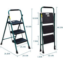 HBTower 3 Step Ladder, Folding Step Stool with Wide Anti-Slip Pedal, 500lbs Sturdy Steel Ladder, Convenient Handgrip, Lightweight, Portable Steel Step Stool, Black