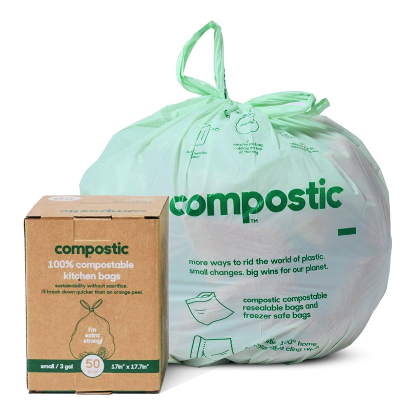 Compostic Home Compostable Trash Bags, 13 Gallon Tall Kitchen Rubbish Bags (23” x 29”), Extra Strong & Quickly Breaks Down, 100 Count