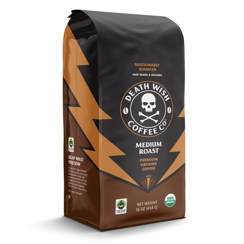 Death Wish Coffee Co., Organic and Fair Trade Dark Roast Ground Coffee, 16 oz