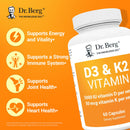 Dr. Berg D3 K2 Vitamin 5000 IU w/MCT Powder - Includes 50 mcg MK7 Vitamin K2, Purified Bile Salts, Zinc & Magnesium for Ultimate Absorption - K2 D3 Vitamin Supplement - 60 Capsules