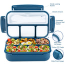 Bento Box Adult Lunch Box, Lunch Containers for Kids Girls Boys with 4 Compartments, Lunchable Food Container with Utensils, Sauce Jar, Muffin Liners, 40 Oz/5 Cup, Microwave & Dishwasher Safe, Navy