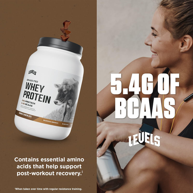 Levels Grass Fed Whey Protein Powder, No Artificials, 24G of Protein, Double Chocolate, 5LB