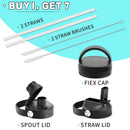 40 oz Insulated Water Bottle with Straw fit in Car Cup Holder(Cold 48 hrs, Hot 24 hrs) Drinking Bottle with Straw Lid, Spout Lid and Flex Cap Leakproof Travel Thermo Mug，White - Black