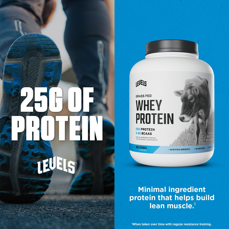 Levels Grass Fed Whey Protein Powder, No Artificials, 24G of Protein, Double Chocolate, 5LB