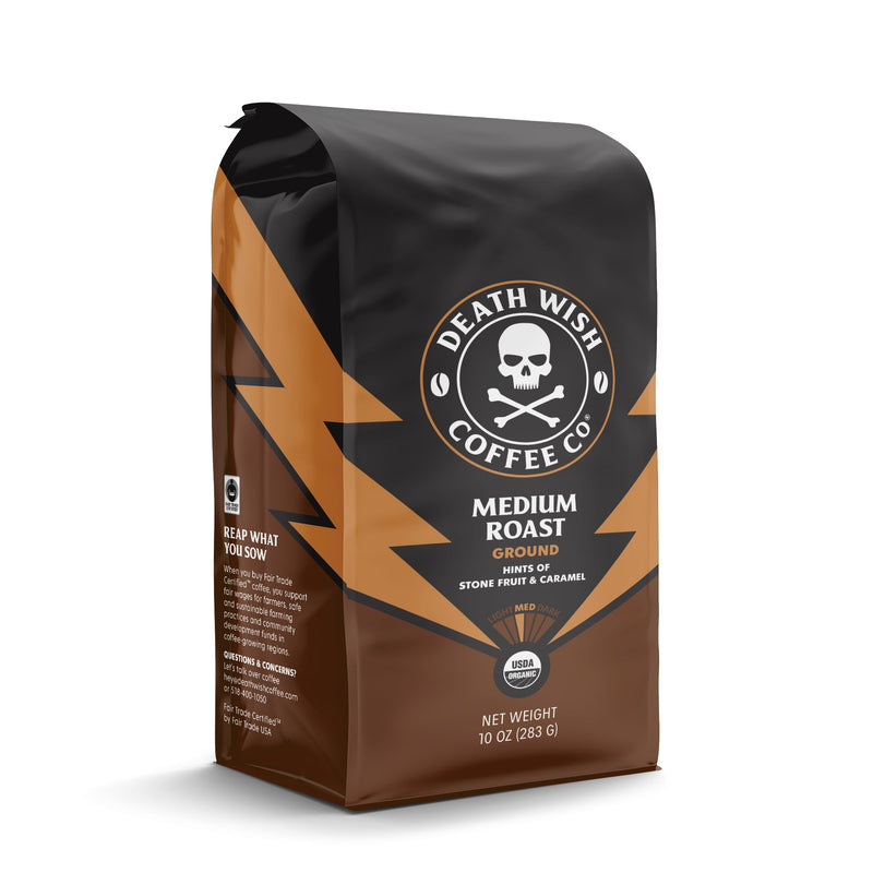 Death Wish Coffee Co., Organic and Fair Trade Dark Roast Ground Coffee, 16 oz