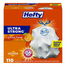Hefty Ultra Strong 13 Gallon Trash Bags, Tall Kitchen Trash Bags 13 Gallon Size, Drawstring Closure, Continuous Odor Control, White, Clean Burst Scent, 110 Bags