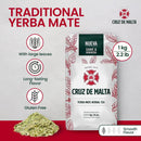 Cruz de Malta Yerba Mate Tea – 1kg (2.2 lbs) Loose Leaf – Traditional Argentine Herbal Tea – Smooth Flavor, Naturally Sourced – USA Specific Packaging – Gluten-Free – Large Leaf Low Dust Yerba Mate