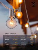 Outdoor String Lights 25 Feet G40 Globe LED Patio Lights with 13 Edison Plastic Bulbs(1 Spare), Waterproof Connectable Hanging Christmas Lights for Backyard Porch Balcony Party Xmas Decor, Black