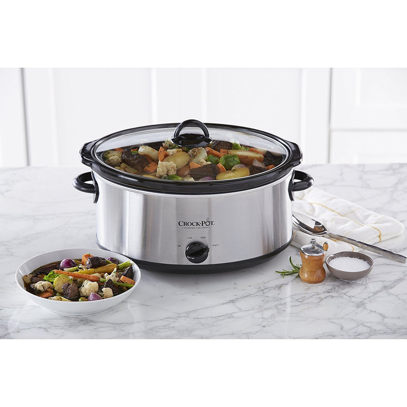 Crock-Pot 7 Quart Oval Manual Slow Cooker, Stainless Steel (SCV700-S-BR), Versatile Cookware for Large Families or Entertaining