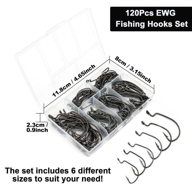 FishTrip EWG Hooks for Bass Fishing-50pcs Offset Worm Hook Texas Rig Hooks for Freshwater Saltwater Size 1/0