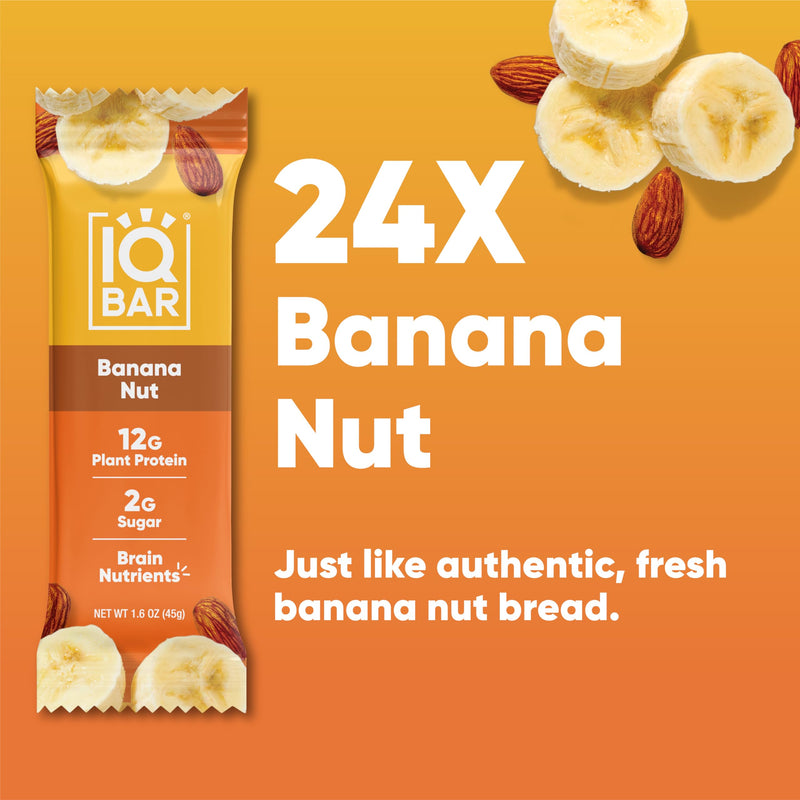 IQBAR Brain and Body Plant Protein Bars - Peanut Butter Chip - 12 Count, Low Carb, High Fiber, Gluten Free, Vegan Snacks - Low Sugar Keto Energy Bars