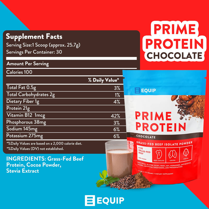 Equip Foods Prime Protein - Grass Fed Beef Protein Powder Isolate - Paleo and Keto Friendly, Gluten Free Carnivore Protein Powder - Unflavored, 1.39 Pounds - Helps Build and Repair Tissue