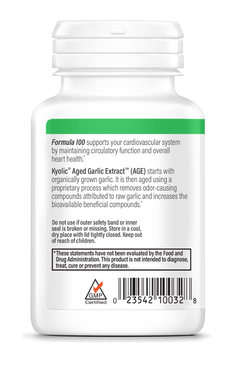 Kyolic Aged Garlic Extract Formula 100, Original Cardiovascular, 200 Capsules (Packaging May Vary)