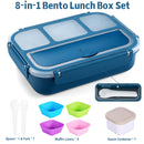 Bento Box Adult Lunch Box, Lunch Containers for Kids Girls Boys with 4 Compartments, Lunchable Food Container with Utensils, Sauce Jar, Muffin Liners, 40 Oz/5 Cup, Microwave & Dishwasher Safe, Navy