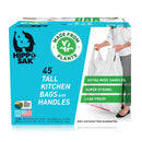 Hippo Sak - Plant Based Tall Kitchen Garbage Bags with Ergonomic Handles - 13 Gallon Trash Bags - Recyclable & Eco Friendly - Super Strong and Leak Proof Tall Kitchen Trash Bags (90 Count)
