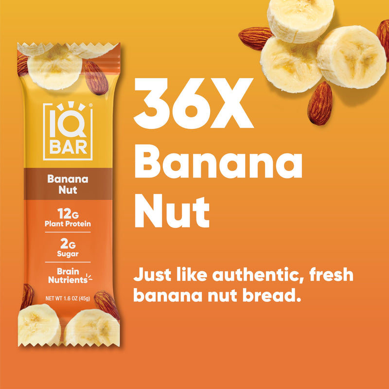 IQBAR Brain and Body Plant Protein Bars - Peanut Butter Chip - 12 Count, Low Carb, High Fiber, Gluten Free, Vegan Snacks - Low Sugar Keto Energy Bars