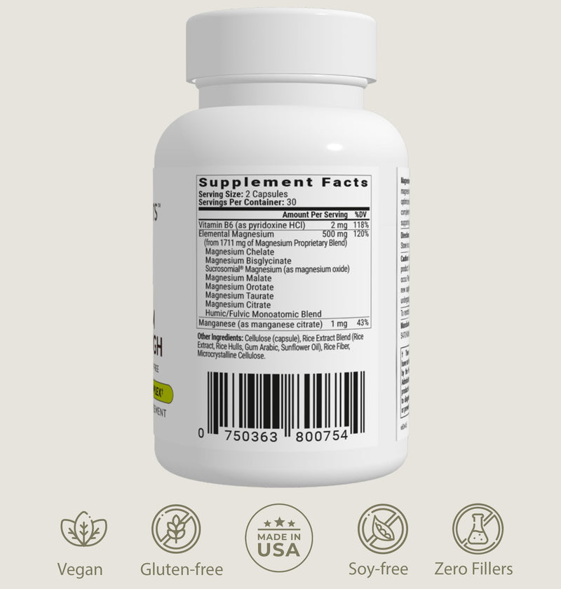 BIOptimizers Magnesium Breakthrough Supplement 4.0-7 Forms of Mg: Glycinate, Malate, Citrate, and More - Natural Support for Sleep and Cognitive Function - 30 Capsules- Calming Vitamins Complex