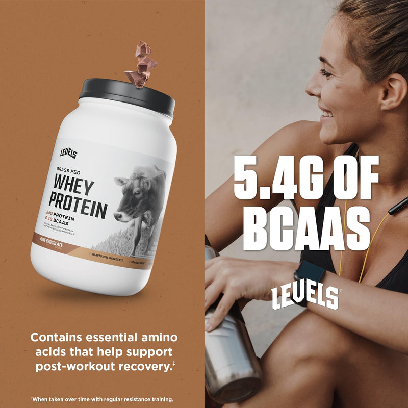 Levels Grass Fed Whey Protein Powder, No Artificials, 24G of Protein, Double Chocolate, 5LB