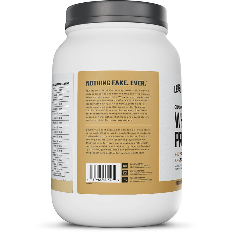 Levels Grass Fed Whey Protein Powder, No Artificials, 24G of Protein, Double Chocolate, 5LB