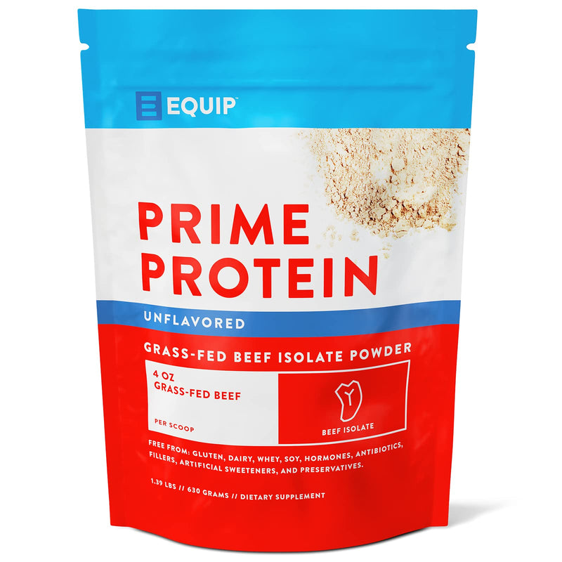 Equip Foods Prime Protein - Grass Fed Beef Protein Powder Isolate - Paleo and Keto Friendly, Gluten Free Carnivore Protein Powder - Unflavored, 1.39 Pounds - Helps Build and Repair Tissue