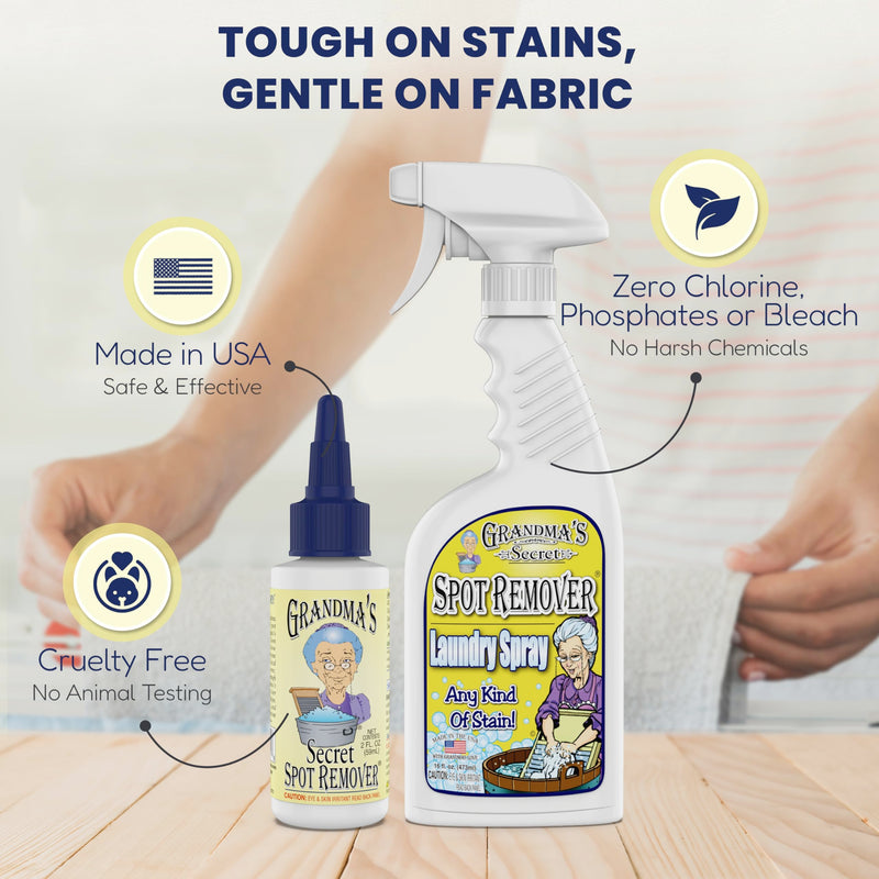 Grandma's Secret Spot Remover Laundry Spray - Chlorine, Bleach and Toxin-Free Stain Remover - Stain Remover for Clothes - Fabric Stain Remover Removes Oil, Paint, Blood and Pet Stains - 16 Oz, 3 Pack
