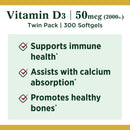 Nature's Bounty Vitamin D, Immune Support, 2000 IU, Softgels, 350 Ct
