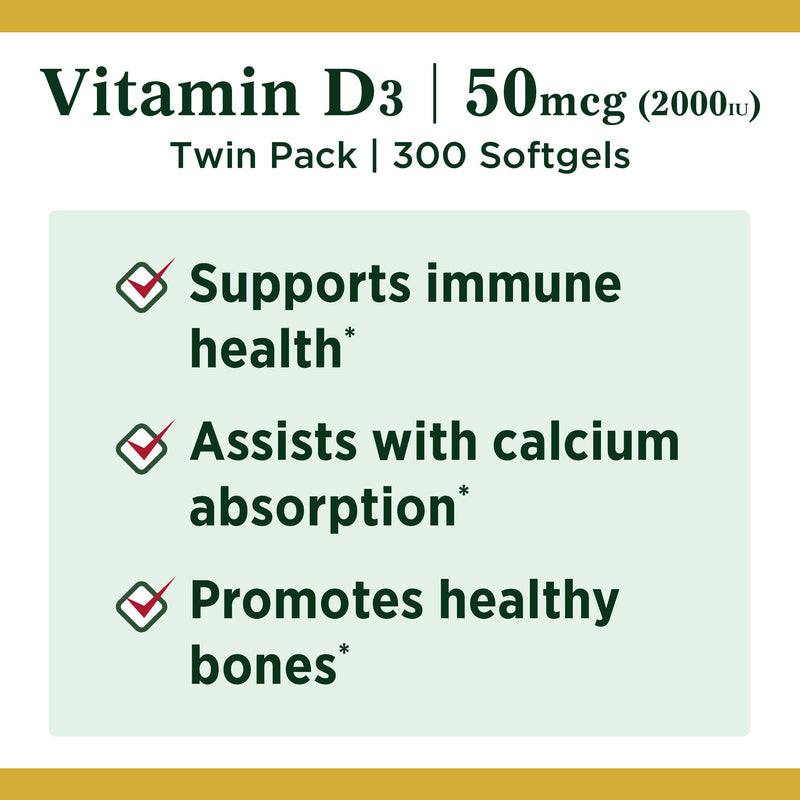 Nature's Bounty Vitamin D, Immune Support, 2000 IU, Softgels, 350 Ct