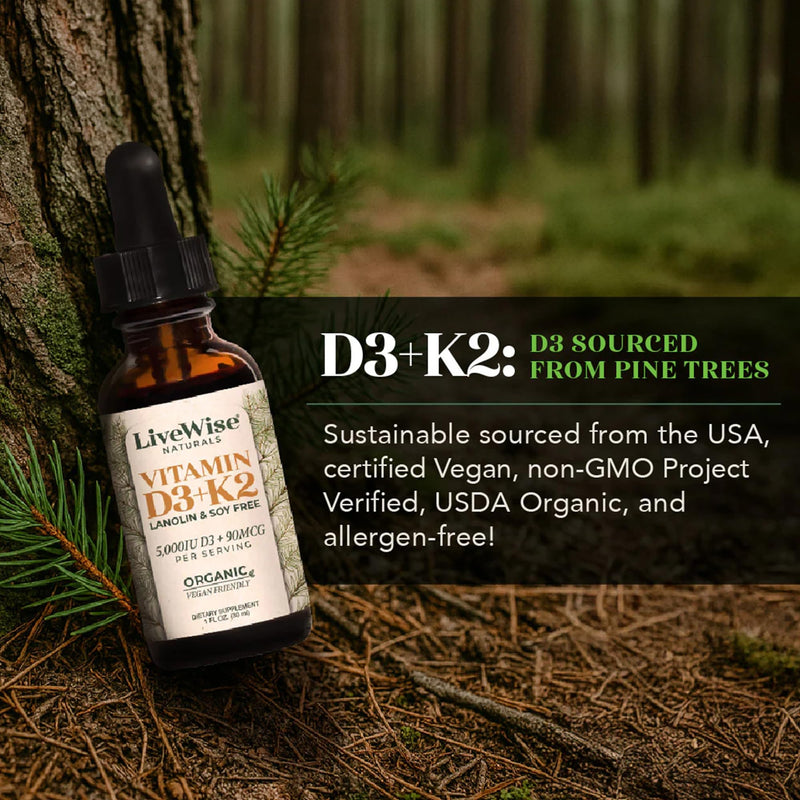 Vitamin D3 with K2 Liquid Drops, All Natural, Non-GMO, 1208iu D3 and 25mcg K2 (mk7) per Serving, Support Your Bones, Immune System and Energy Levels, with or Without Peppermint Oil