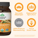 ORGANIC INDIA Ashwagandha Capsules - Organic Ashwagandha Supplement - Vegan Ashwagandha Root, Gluten-Free, Kosher, Non-GMO, Supports Stress Relief, Energy, and Sleep - 180 Capsules