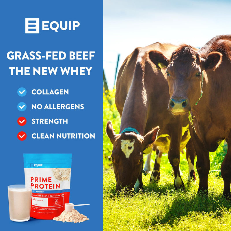 Equip Foods Prime Protein - Grass Fed Beef Protein Powder Isolate - Paleo and Keto Friendly, Gluten Free Carnivore Protein Powder - Unflavored, 1.39 Pounds - Helps Build and Repair Tissue