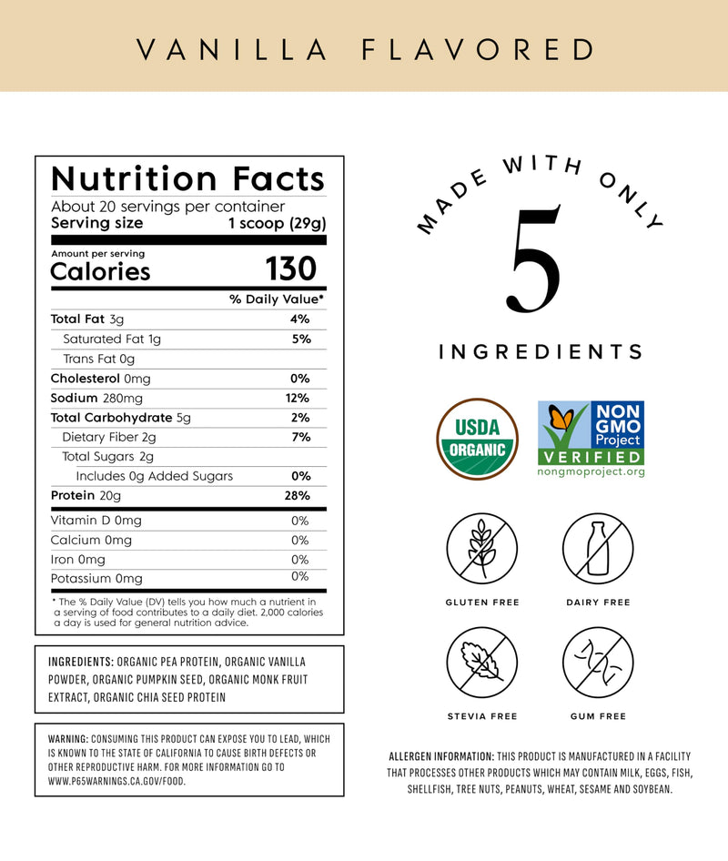 Truvani Vegan Pea Protein Powder | Vanilla | 20g Organic Plant Based Protein | 18 Servings | Keto | Gluten & Dairy Free | Low Carb | No Added Sugar