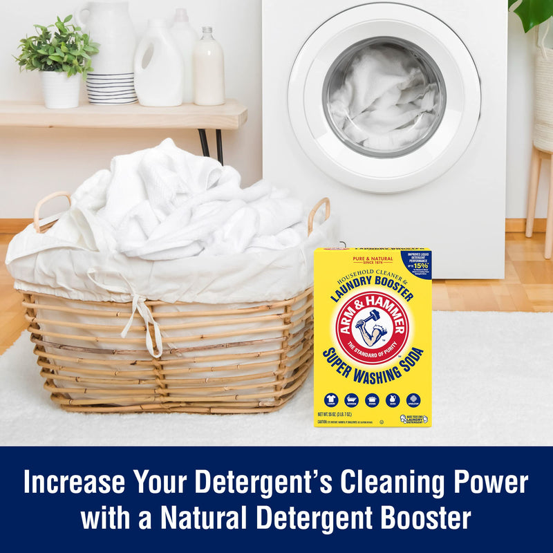 ARM & HAMMER Super Washing Soda Household Cleaner and Laundry Booster, Versatile Natural Home Cleaner, Powder Laundry Additive and Cleaner, 55 oz Box