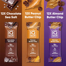 IQBAR Brain and Body Plant Protein Bars - Peanut Butter Chip - 12 Count, Low Carb, High Fiber, Gluten Free, Vegan Snacks - Low Sugar Keto Energy Bars
