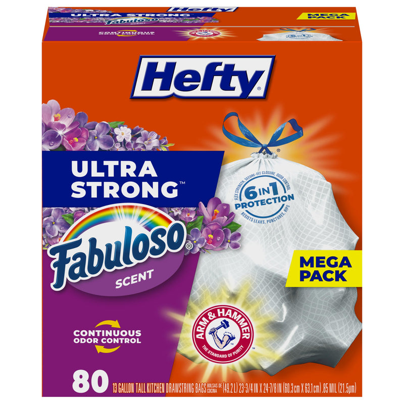 Hefty Ultra Strong 13 Gallon Trash Bags, Tall Kitchen Trash Bags 13 Gallon Size, Drawstring Closure, Continuous Odor Control, White, Clean Burst Scent, 110 Bags