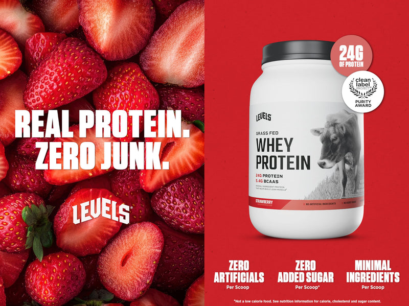 Levels Grass Fed Whey Protein Powder, No Artificials, 24G of Protein, Double Chocolate, 5LB
