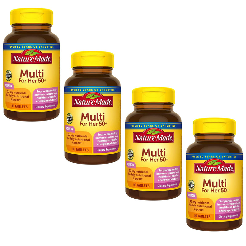 Nature Made Multivitamin For Her 50+ with No Iron, Womens Multivitamin for Daily Nutritional Support, Multivitamin for Women, 90 Tablets, 90 Day Supply