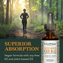 Vitamin D3 with K2 Liquid Drops, All Natural, Non-GMO, 1208iu D3 and 25mcg K2 (mk7) per Serving, Support Your Bones, Immune System and Energy Levels, with or Without Peppermint Oil