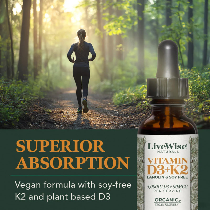 Vitamin D3 with K2 Liquid Drops, All Natural, Non-GMO, 1208iu D3 and 25mcg K2 (mk7) per Serving, Support Your Bones, Immune System and Energy Levels, with or Without Peppermint Oil