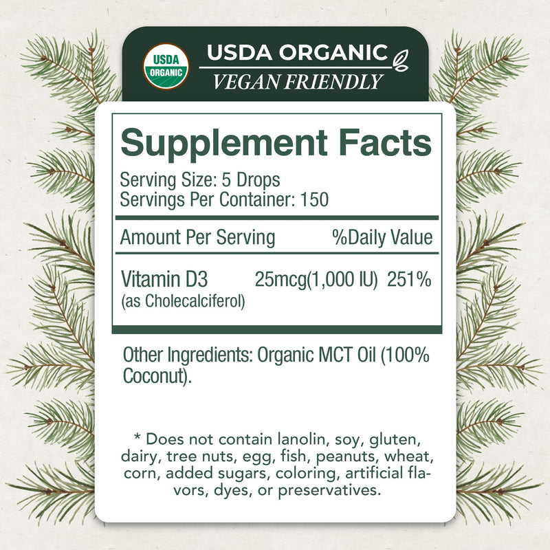 Vitamin D3 with K2 Liquid Drops, All Natural, Non-GMO, 1208iu D3 and 25mcg K2 (mk7) per Serving, Support Your Bones, Immune System and Energy Levels, with or Without Peppermint Oil