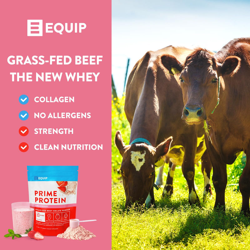 Equip Foods Prime Protein - Grass Fed Beef Protein Powder Isolate - Paleo and Keto Friendly, Gluten Free Carnivore Protein Powder - Unflavored, 1.39 Pounds - Helps Build and Repair Tissue